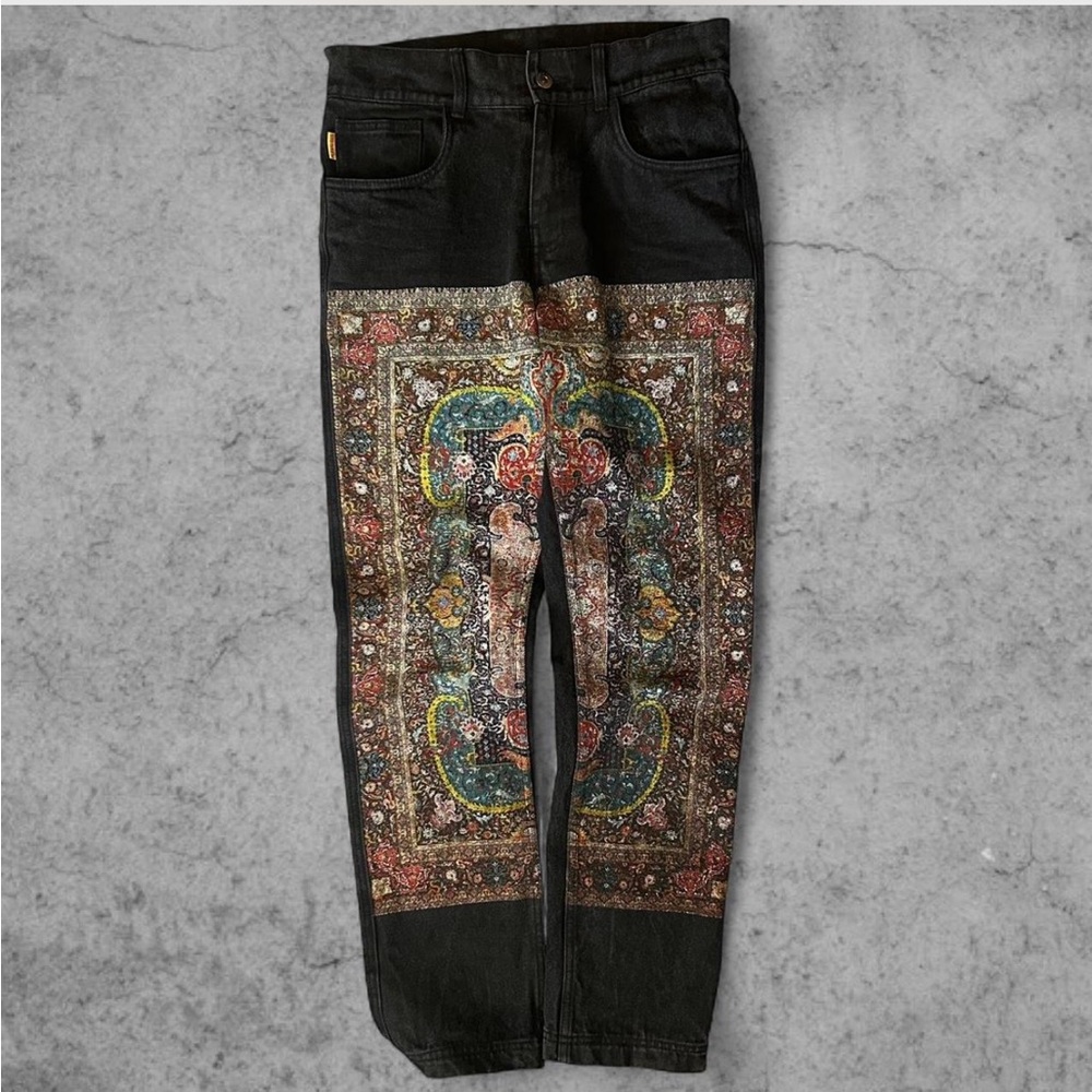 RARE PLEASURES ‘Walk on Me’ Rug Floral Denim Jeans Black | 28in